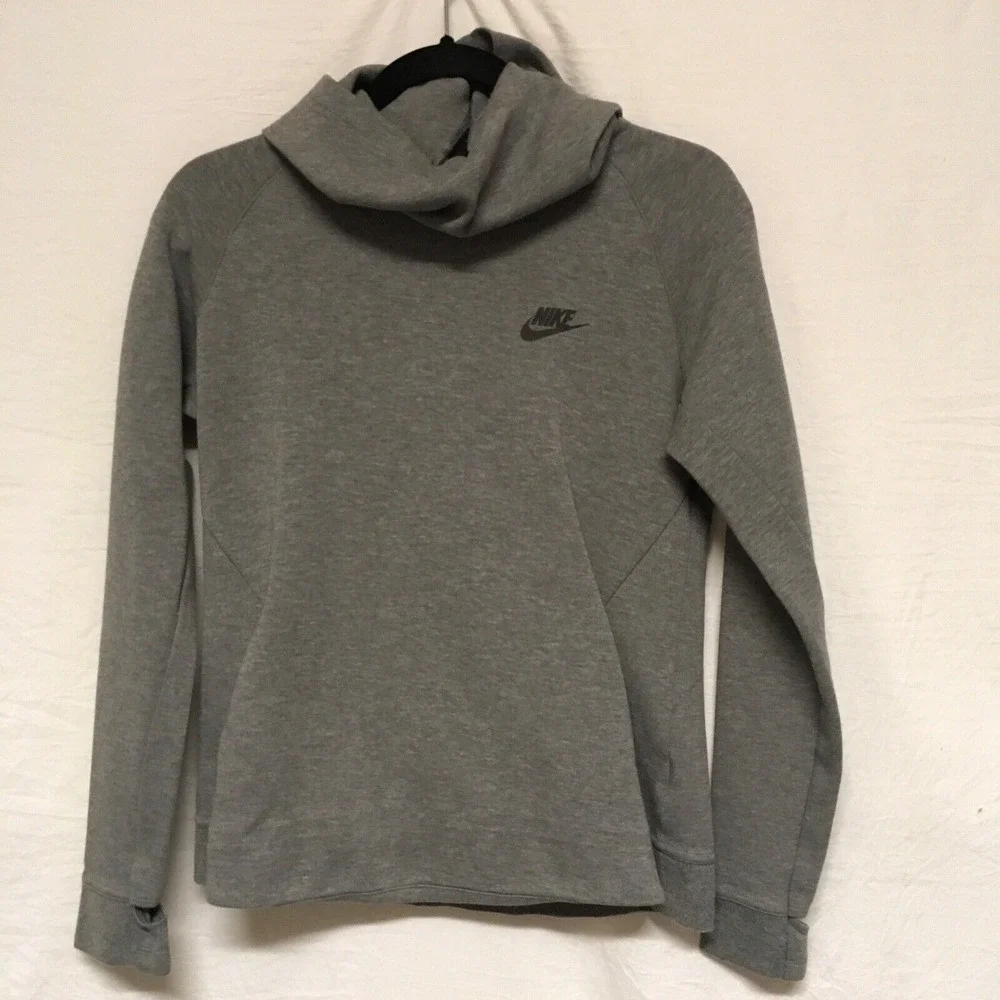 Nike Gray Pull Over Hoodie Mock Neck Kids XL‎ Women Small Black Nike Swoosh Logo